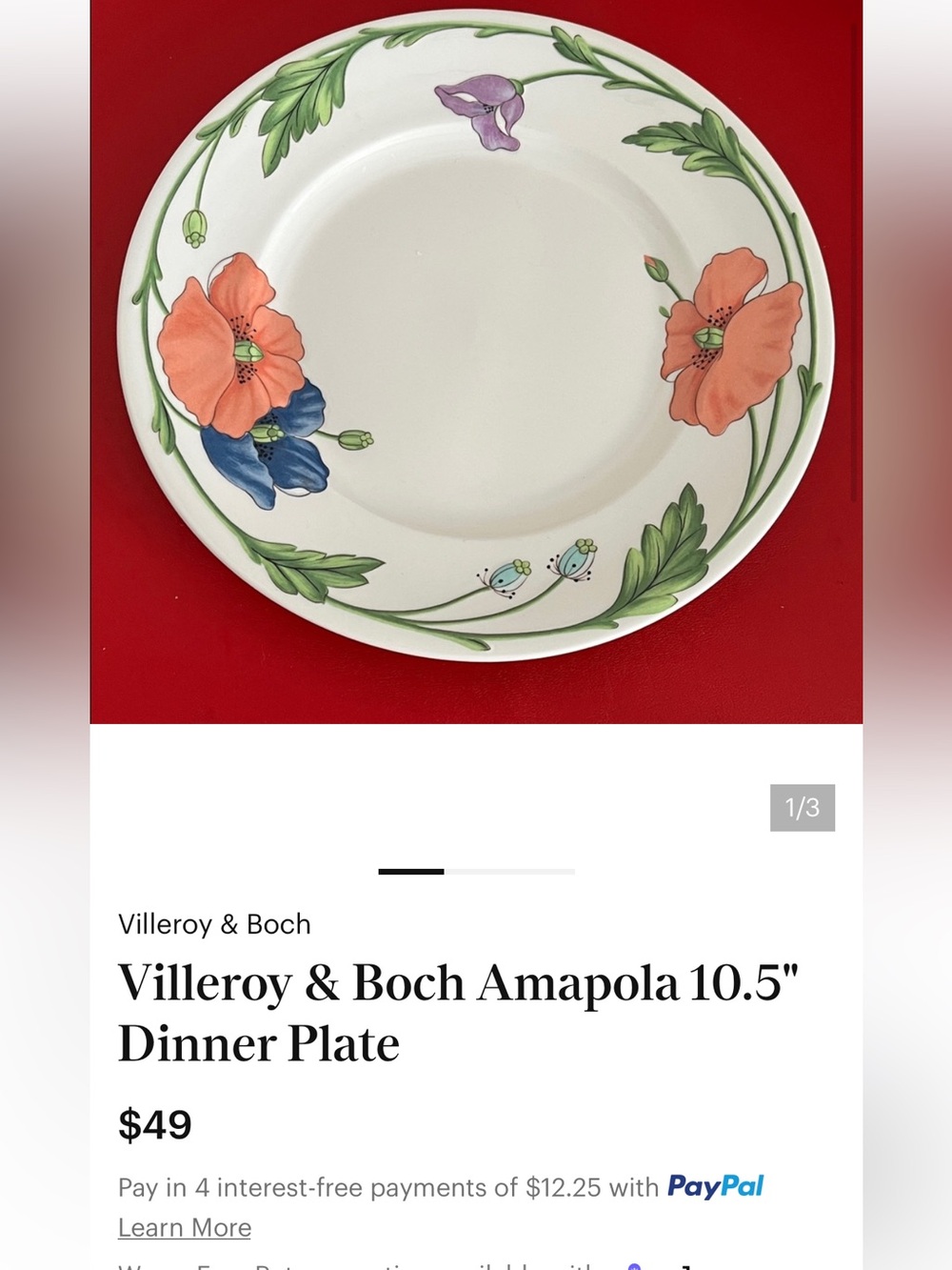 2 Villeroy & Boch Amapola Dinner Plates. W. Germany - Picture 9 of 11